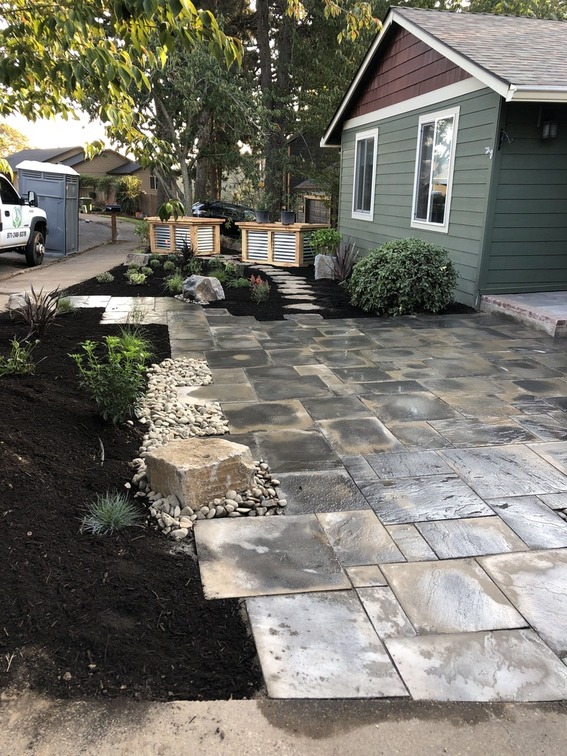 paver patio walkway modern front yard design oregon