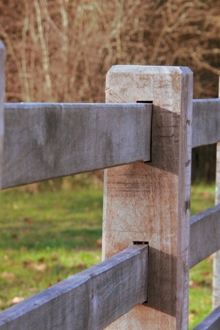 Detailed shot of a wooden fence with a natural background, capturing texture and depth.