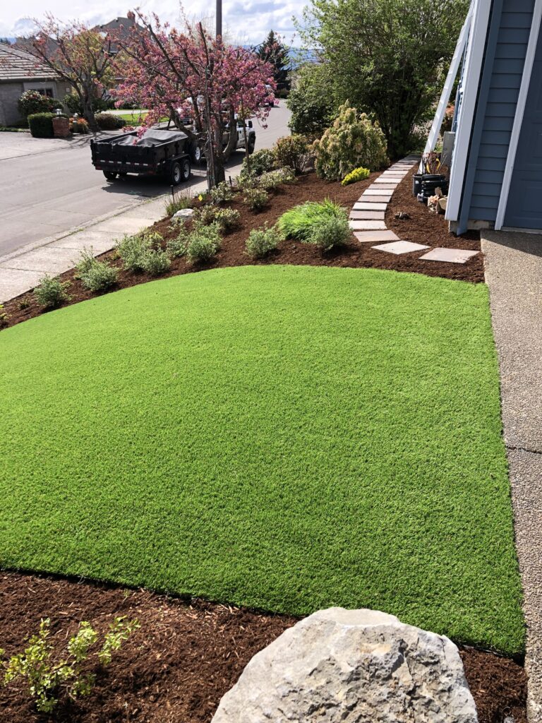 synthetic lawn with planting beds salem oregon